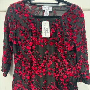 NWT Peck and Peck petite medium black and red sheer top